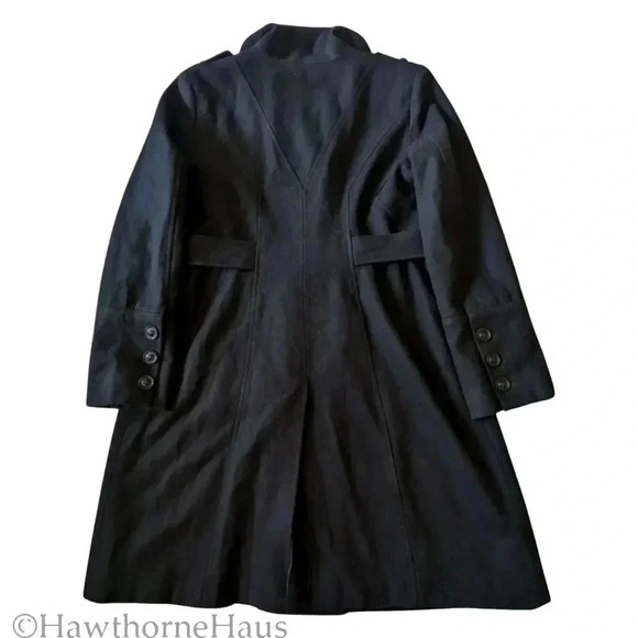 GUESS Black Double Breasted Wool Blend Pea Coat Size L  Military Standing Collar - Picture 3 of 9